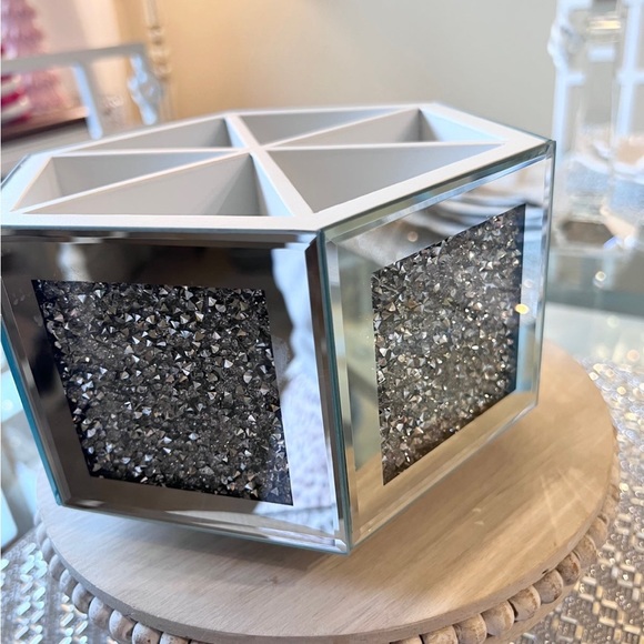 Tahari Bath Tahari Diamond Crystal Glass Bling Makeup Brush Or Pen Holder Swivel Base New